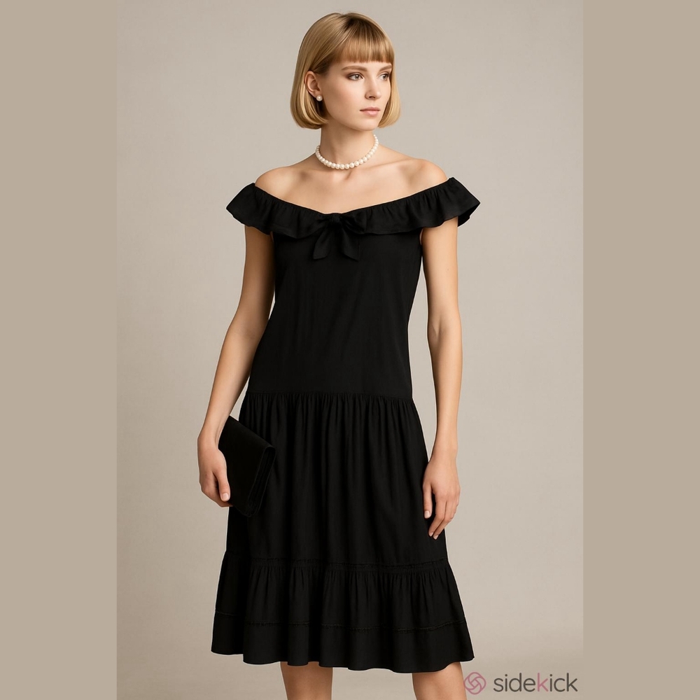 80s Albert Nipon Union Label Off-the-shoulder Cocktail Dredd Drop Waist Small